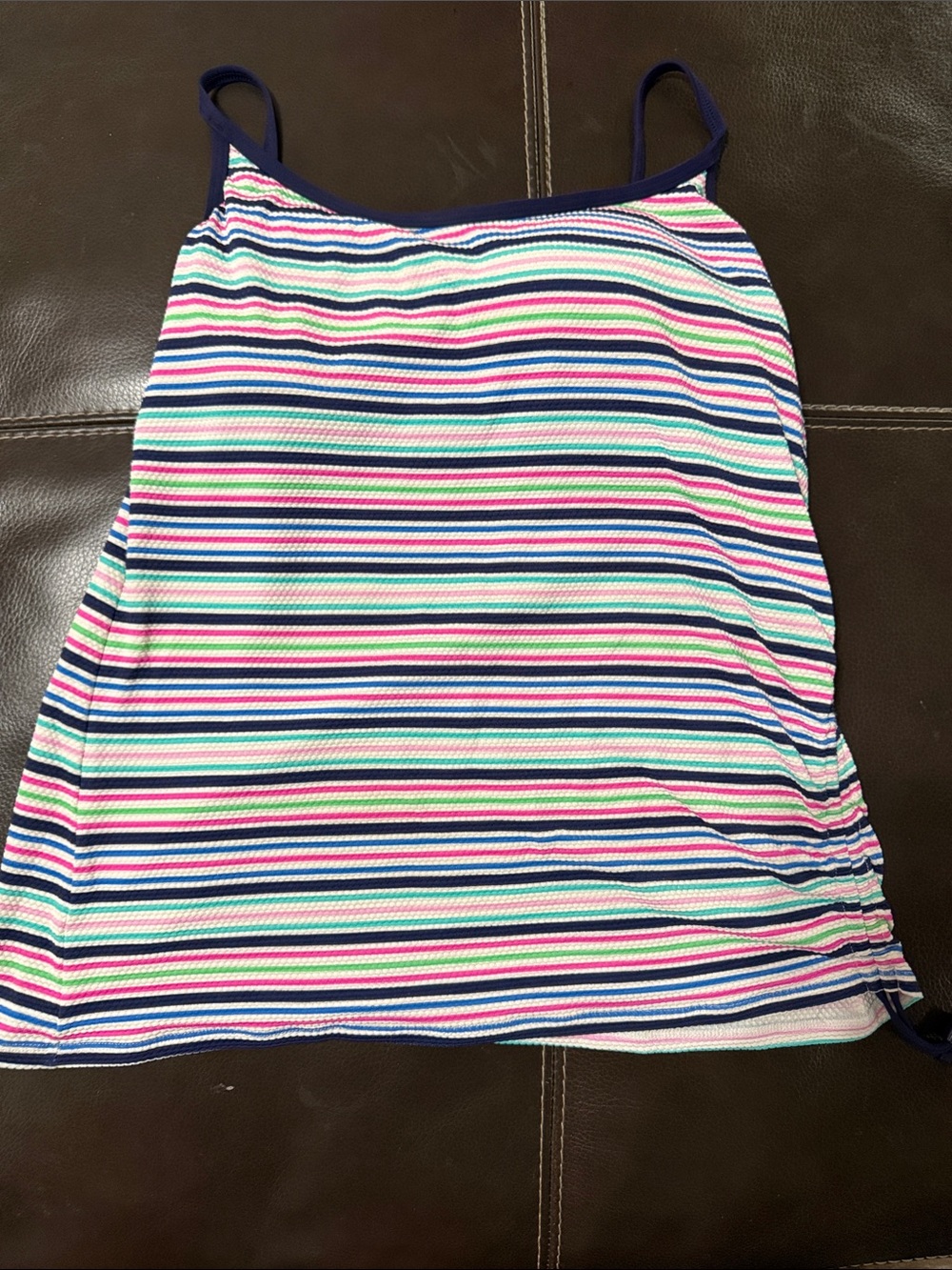 Women’s Striped Multicolor Tankini Swim Top with Navy Trim